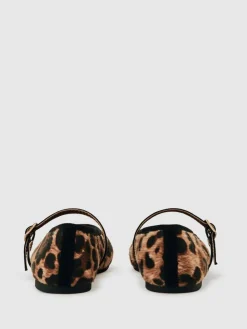 New Reiss Brown Amelia Girls Leopard-Print Ballet Pumps