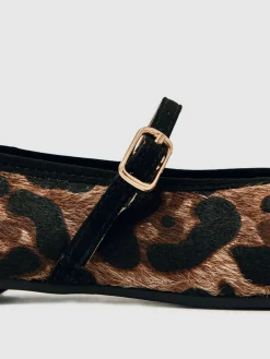 New Reiss Brown Amelia Girls Leopard-Print Ballet Pumps