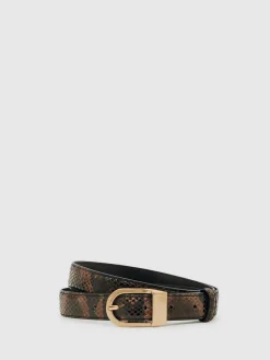 Reiss Brown Snake-Effect Hazel Leather Snake-Effect Belt
