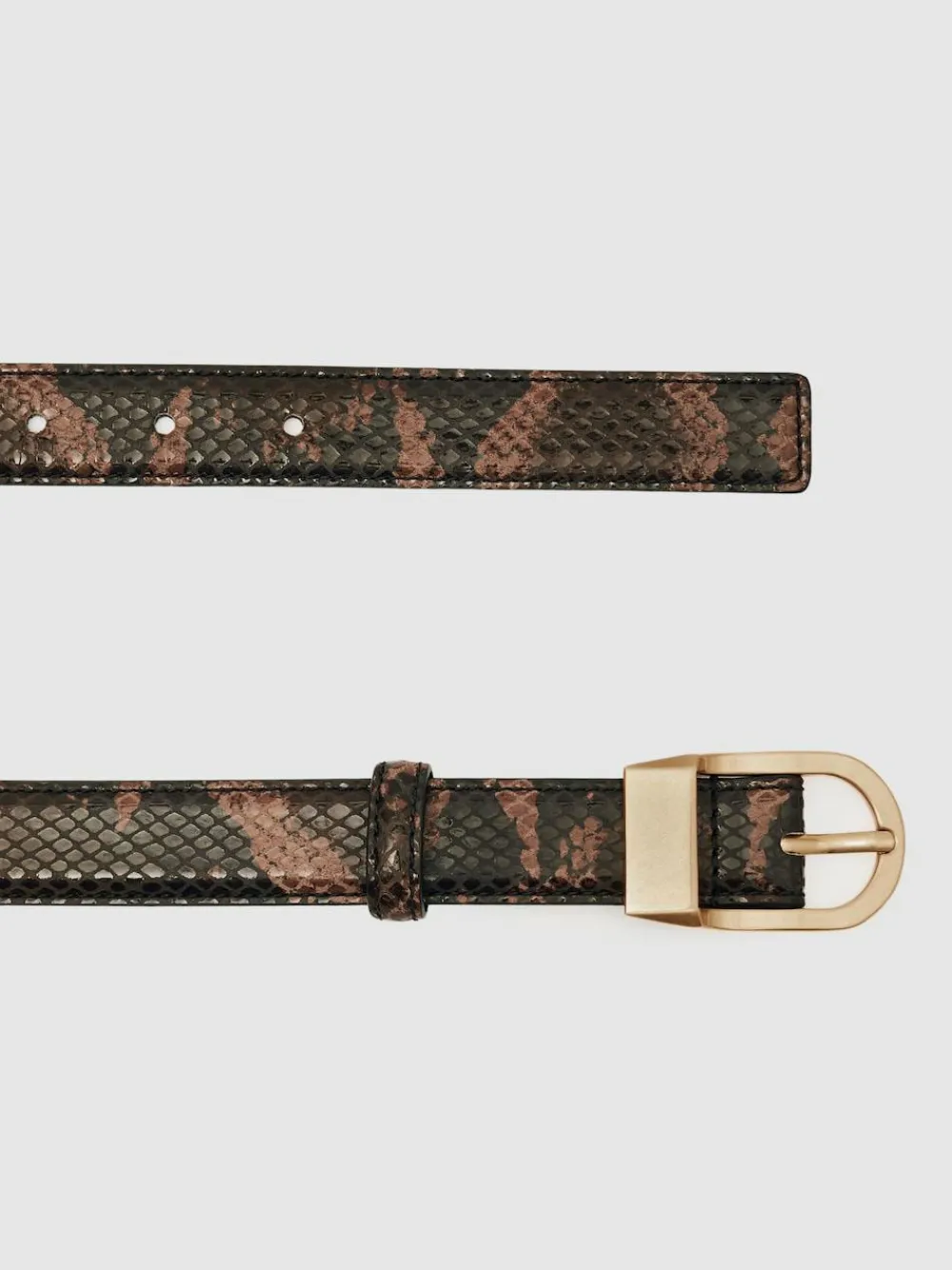 Reiss Brown Snake-Effect Hazel Leather Snake-Effect Belt
