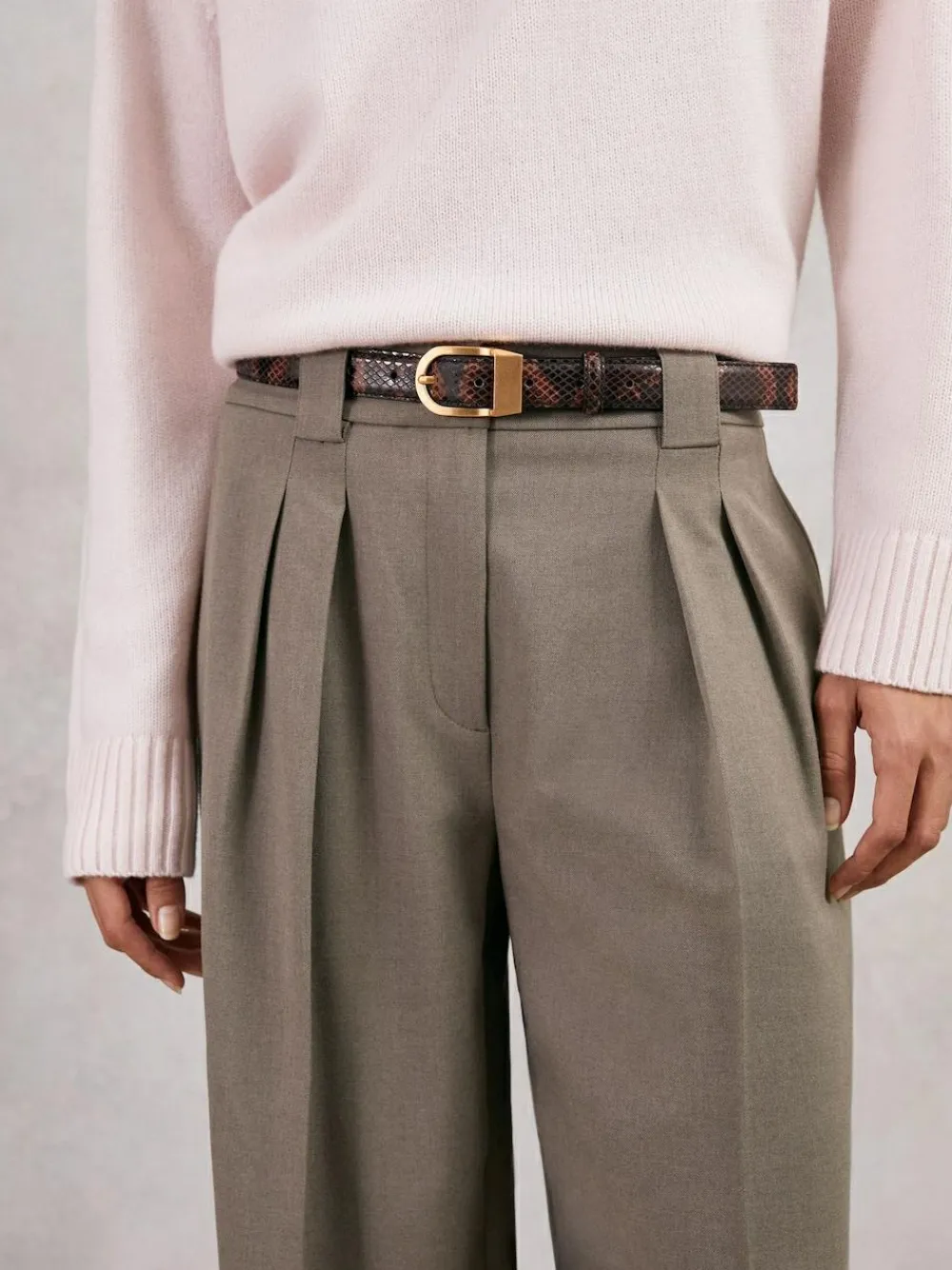 Reiss Brown Snake-Effect Hazel Leather Snake-Effect Belt