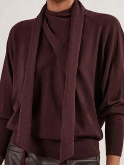 Sale Reiss Alexis Wool Scarf-Tie Draped Jumper Burgundy