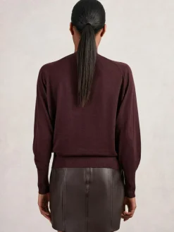 Sale Reiss Alexis Wool Scarf-Tie Draped Jumper Burgundy