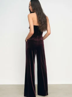 Discount Reiss Burgundy Andria Petite Velvet Drape Strapless Jumpsuit