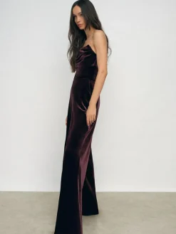 Reiss Burgundy Andria Velvet Drape Strapless Jumpsuit^Women Jumpsuits & Playsuits