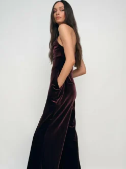 Reiss Burgundy Andria Velvet Drape Strapless Jumpsuit^Women Jumpsuits & Playsuits