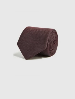 Reiss Ceremony Textured Silk Blend Tie Burgundy