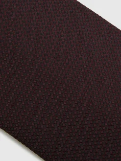 Reiss Ceremony Textured Silk Blend Tie Burgundy