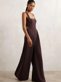 Reiss Burgundy Dion Wide-Leg Cut-Out Jumpsuit^Women Jumpsuits & Playsuits