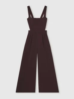 Reiss Burgundy Dion Wide-Leg Cut-Out Jumpsuit^Women Jumpsuits & Playsuits