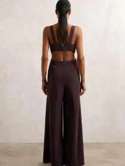 Reiss Burgundy Dion Wide-Leg Cut-Out Jumpsuit^Women Jumpsuits & Playsuits