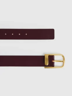 Sale Reiss Iyla Leather Half-Keeper Belt Burgundy