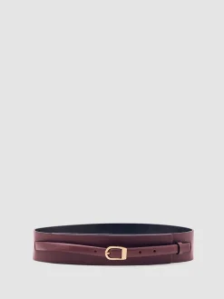 Online Reiss Burgundy Odell Leather Double-Strap Corset Waist Belt