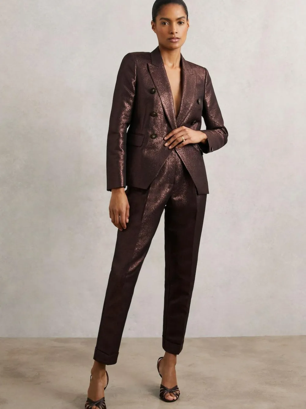 Reiss Sienna Double-Breasted Metallic Suit Blazer with Cotton^Women Blazers|Suits & Tailoring
