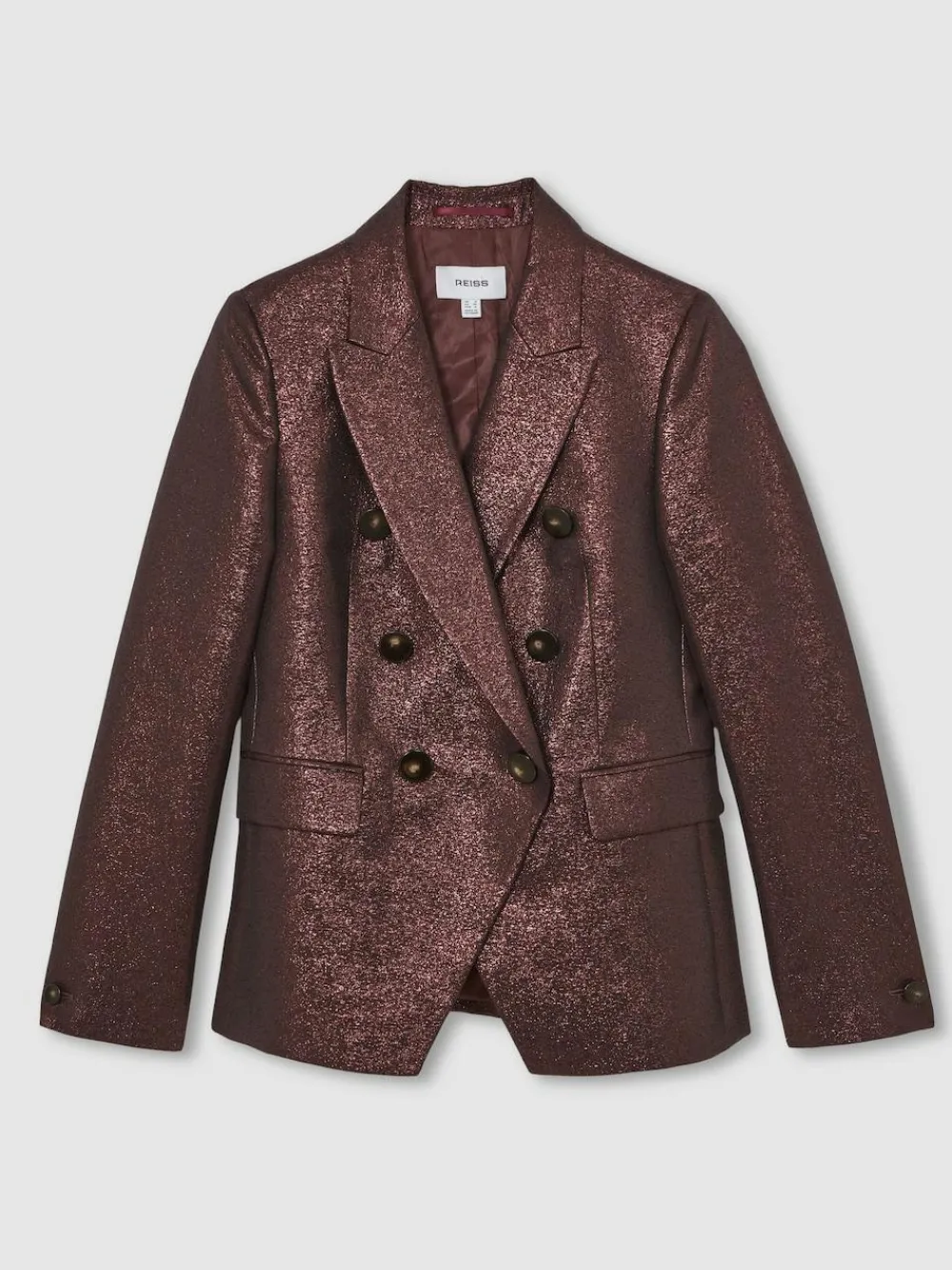 Reiss Sienna Double-Breasted Metallic Suit Blazer with Cotton^Women Blazers|Suits & Tailoring