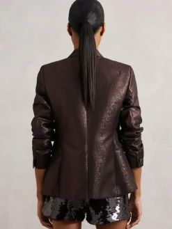 Reiss Sienna Double-Breasted Metallic Suit Blazer with Cotton^Women Blazers|Suits & Tailoring