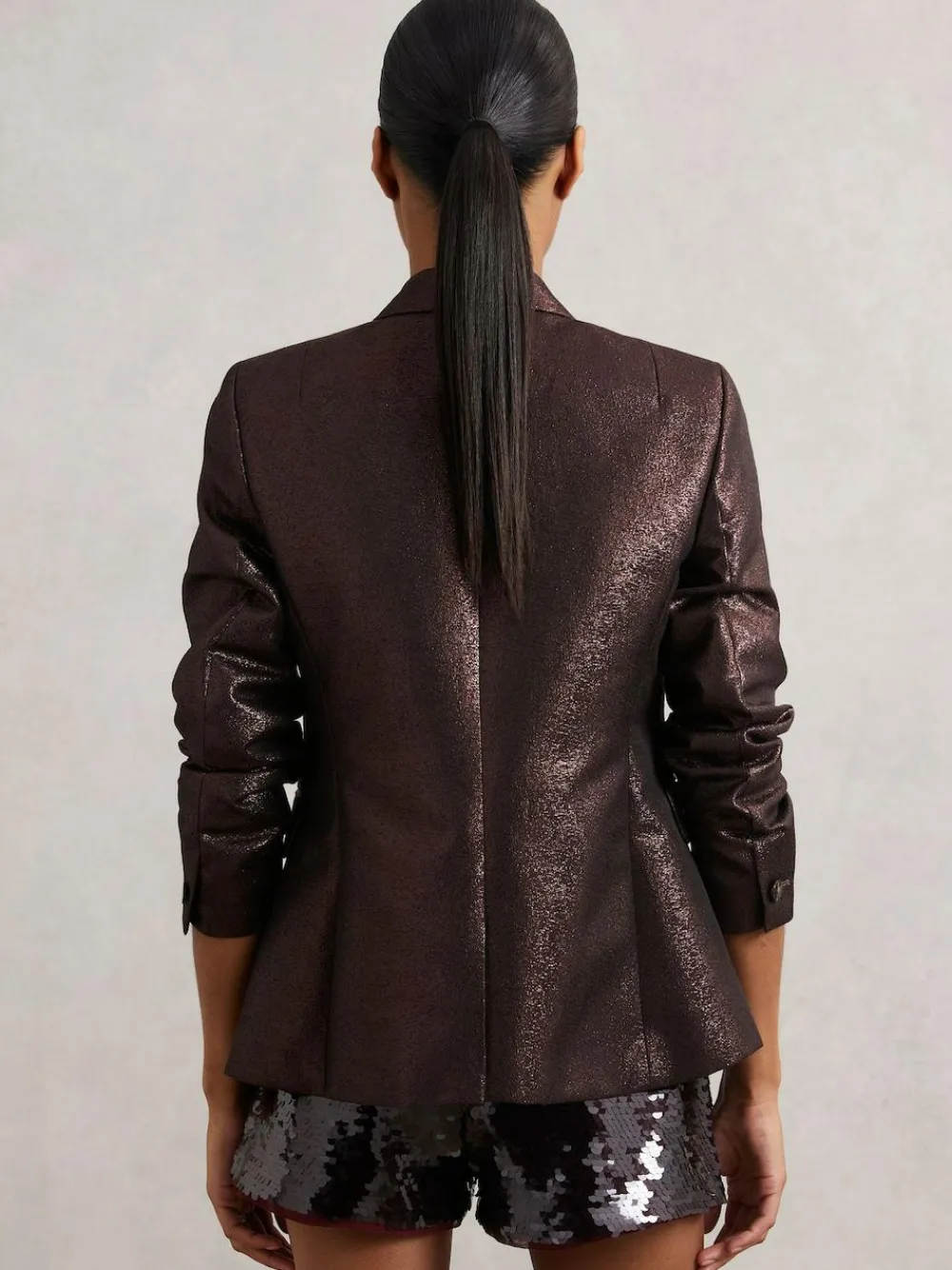 Reiss Sienna Double-Breasted Metallic Suit Blazer with Cotton^Women Blazers|Suits & Tailoring