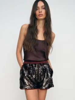 Reiss Burgundy Spence Sequin Shorts^Women Shorts