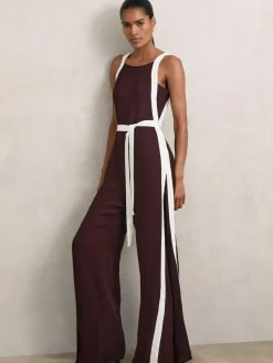 Reiss Salma Colourblock Wide Leg Belted Jumpsuit^Women Jumpsuits & Playsuits