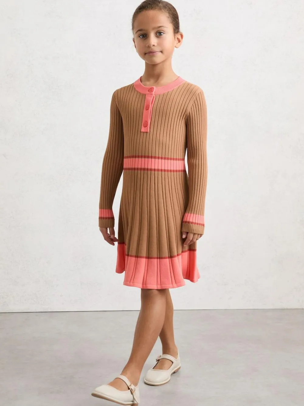 Clearance Reiss Camel Holly 13-14 yrs Colour-Block Knitted Skater Dress