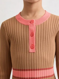 Clearance Reiss Camel Holly 13-14 yrs Colour-Block Knitted Skater Dress