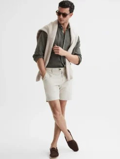 Best Reiss Wicket Cotton Chino Shorts with Stretch Chalk