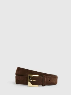 Reiss Chocolate Belinda Suede Square-Buckle Belt^Women Belts