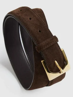 Reiss Chocolate Belinda Suede Square-Buckle Belt^Women Belts