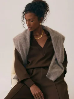 Sale Reiss Chocolate Bernie Premium Interlock Wide-Leg Joggers