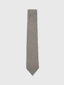 Reiss Chocolate Brown Multi Palmiro Silk Geometric-Print Tie^ Ties & Pocket Squares