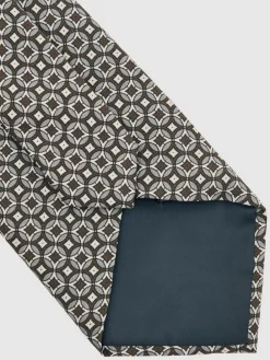 Reiss Chocolate Brown Multi Palmiro Silk Geometric-Print Tie^ Ties & Pocket Squares