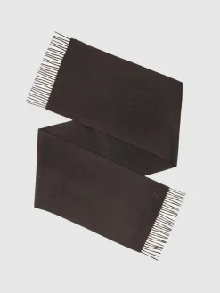 Clearance Reiss Picton Wool-Cashmere Script-Logo Scarf Chocolate Brown