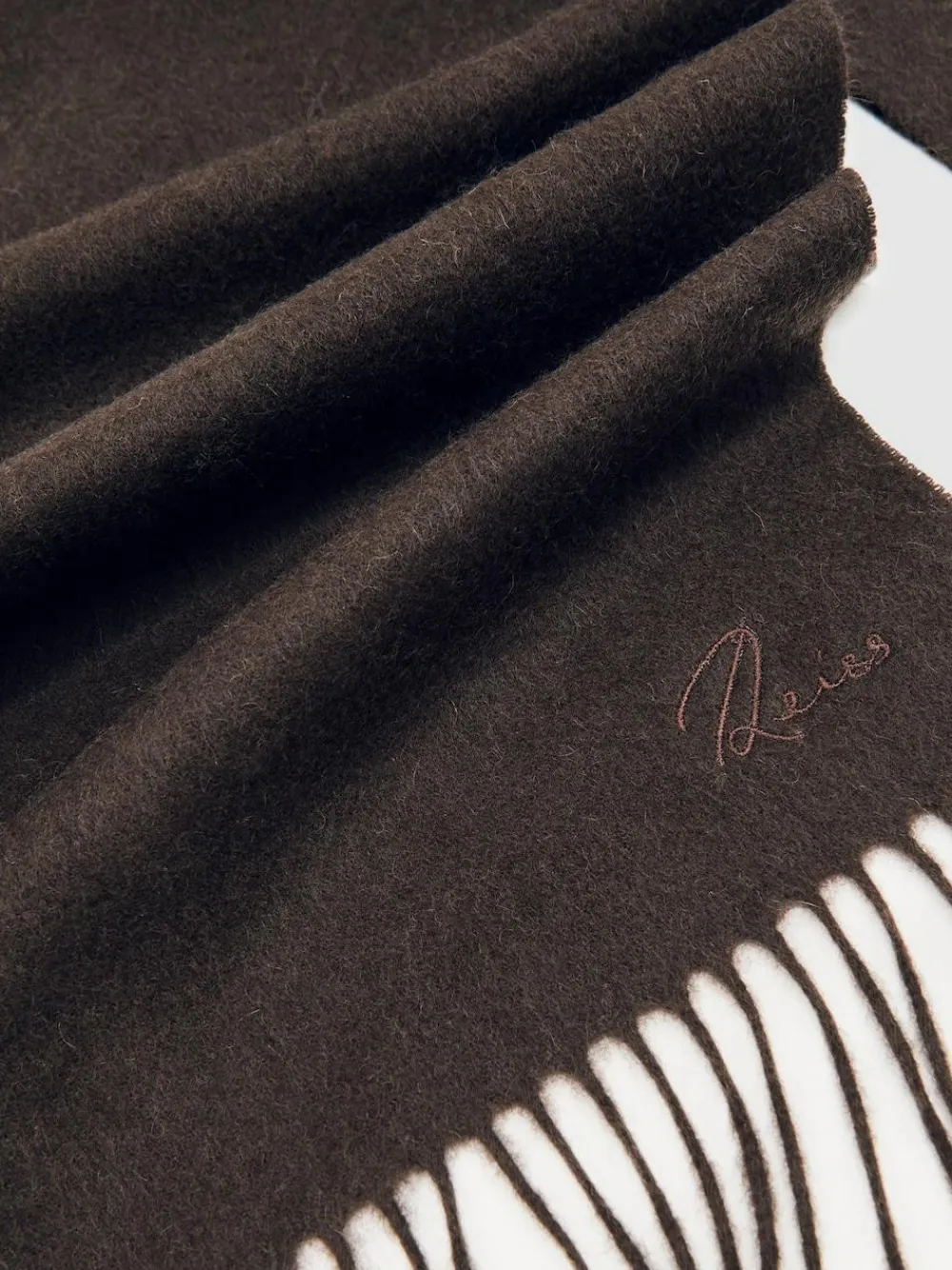 Clearance Reiss Picton Wool-Cashmere Script-Logo Scarf Chocolate Brown