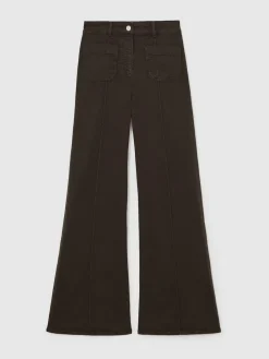 New Reiss Chocolate Brown Sakura Petite Patch-Pocket Flared Jeans