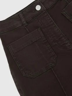 New Reiss Chocolate Brown Sakura Petite Patch-Pocket Flared Jeans