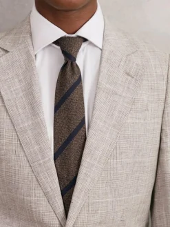 Online Reiss Sante Wool-Silk Striped Tie Chocolate Brown