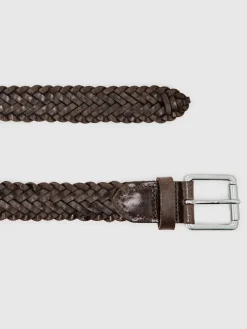 Reiss Chocolate Carlton Leather Woven Belt^ Belts & Braces