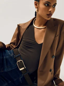 New Reiss Iyla Suede Half Keeper Belt Chocolate