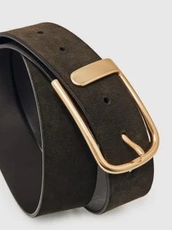 New Reiss Iyla Suede Half Keeper Belt Chocolate