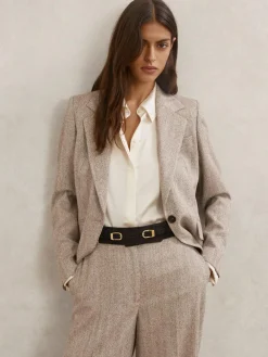 Clearance Reiss Chocolate Petula Suede Double-Buckle Corset Waist Belt