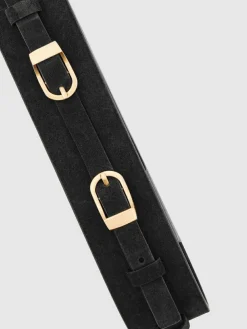 Clearance Reiss Chocolate Petula Suede Double-Buckle Corset Waist Belt