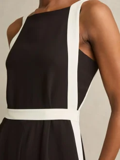 Outlet Reiss Salma Colourblock Wide Leg Belted Jumpsuit Chocolate/Cream