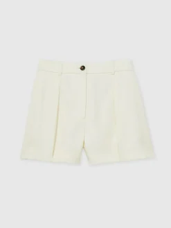 Clearance Reiss Cream Millie Single-Pleat Tailored Shorts