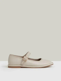 Sale Reiss Cream Nicole Girls' Leather Mary-Jane Ballet Pumps