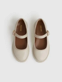Sale Reiss Cream Nicole Girls' Leather Mary-Jane Ballet Pumps