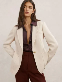 Reiss Cream Soren Wool-Blend Single-Breasted Blazer^Women Blazers