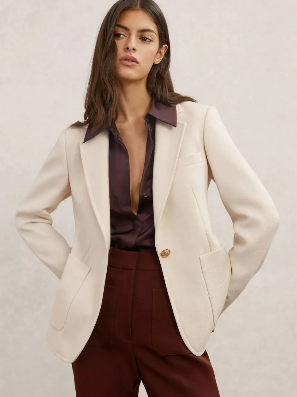 Reiss Cream Soren Wool-Blend Single-Breasted Blazer^Women Blazers