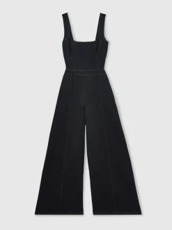 Reiss Dark Blue Dionna Wide-Leg Cut-Out Denim Jumpsuit^Women Jumpsuits & Playsuits