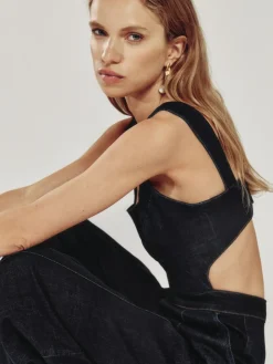 Reiss Dark Blue Dionna Wide-Leg Cut-Out Denim Jumpsuit^Women Jumpsuits & Playsuits