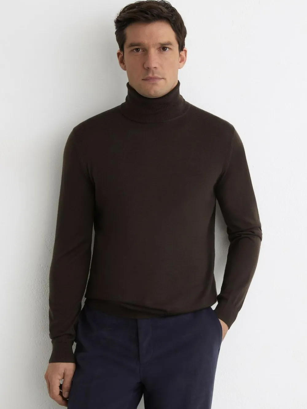 Online Reiss Caine Slim Fit Merino Wool Roll Neck Jumper Dark Brown